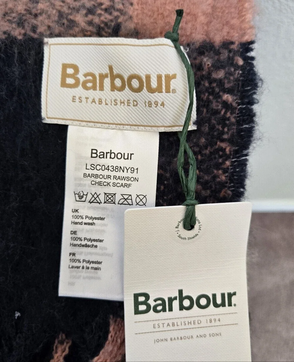 nwt Barbour Rawsom Check Scarf Navy Pink Rust OS